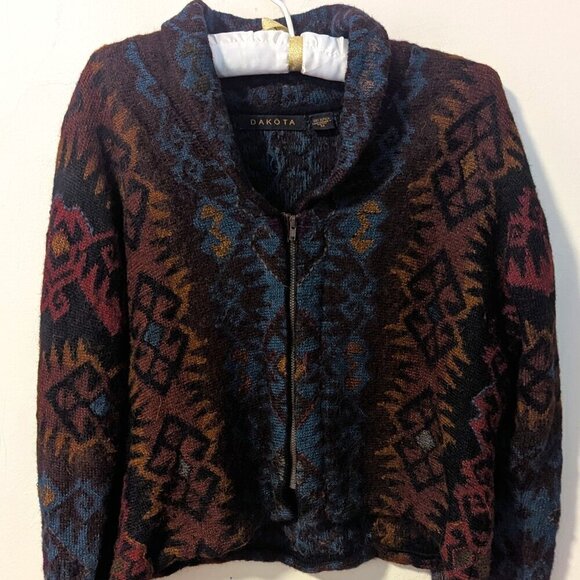 Dakota Alpaca Sweater Cardigan Wool Crop Aztec Boho Hand Loomed Boxy Zip Up - Picture 3 of 8